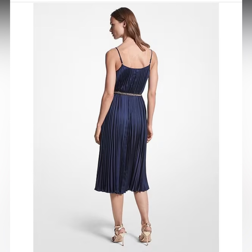 NWT MICHAEL MICHAEL KORS Pleated Satin Belted Slip Dress - Picture 2 of 9